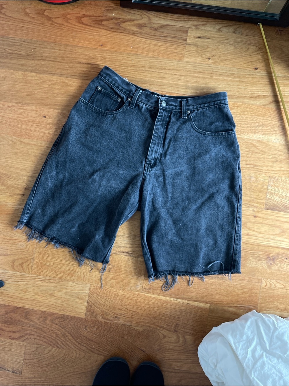Black Cut-Off Denim Shorts